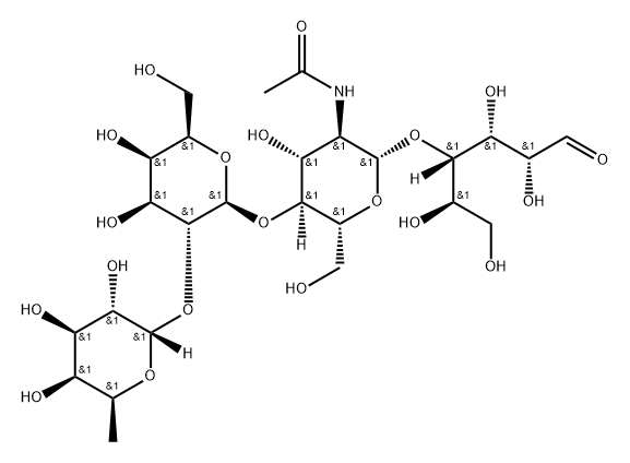 O-6-脱氧-ALPHA-L-吡喃半乳糖基-(1-2)-O-BETA-D-吡喃半乳糖基-(1-4)-O-2-(乙酰氨基)-2-脱氧-BETA-D-吡喃葡萄糖基-(1-4)-D-半乳糖 结构式