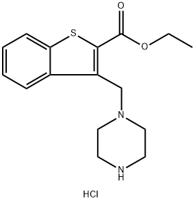 3-(哌嗪-1-基甲基)-1-苯并噻吩-2-羧酸乙酯二盐酸盐 结构式