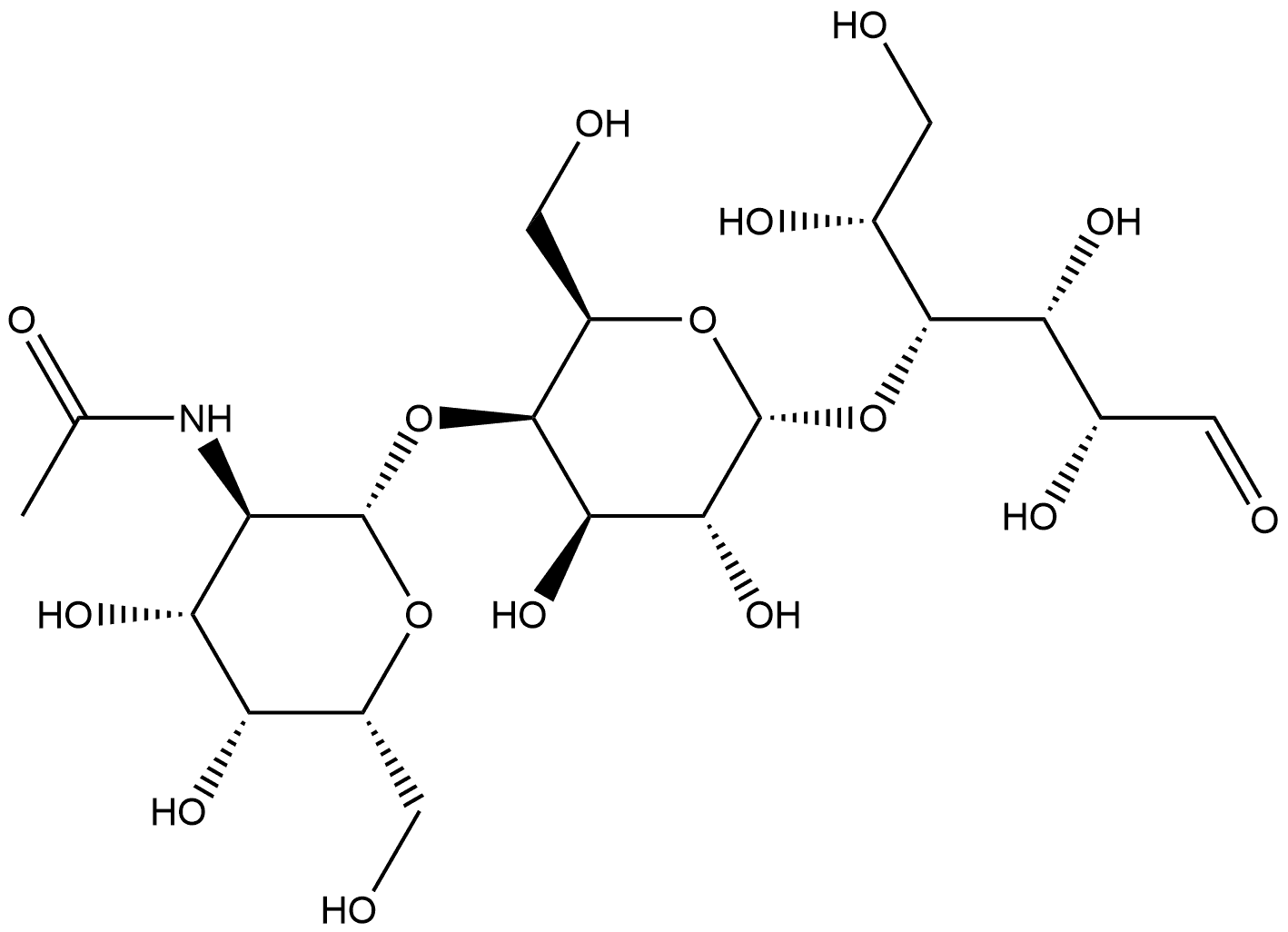 O-2-(乙酰氨基)-2-脱氧-BETA-D-吡喃半乳糖基-(1-4)-O-ALPHA-D-吡喃半乳糖基-(1-4)-D-葡萄糖 结构式