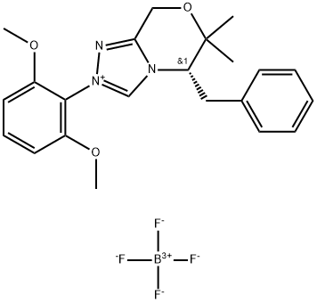 8H-1,2,4-Triazolo[3,4-c][1,4]oxazinium, 2-(2,6-dimethoxyphenyl)-5,6-dihydro-6,6-dimethyl-5-(phenylmethyl)-, (5S)-, tetrafluoroborate(1-) (1:1) 结构式