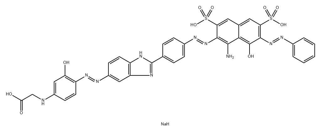 Glycine, N-[4-[2-[2-[4-[2-[1-amino-8-hydroxy-7-(2-phenyldiazenyl)-3,6-disulfo-2-naphthalenyl]diazenyl]phenyl]-1H-benzimidazol-6-yl]diazenyl]-3-hydroxyphenyl]-, sodium salt (1:2) 结构式
