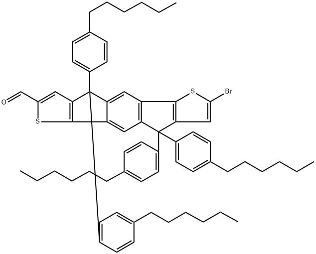 7-溴-4,4,9,9-四(4-己基苯基)-S-苯并二茚并[1,2-B:5,6-B']二噻吩-2-醛 结构式
