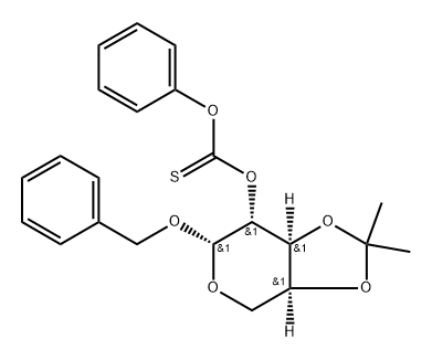benzyl 3,4-O-isopropylidene-2-O-[phenoxythiocarbonyl]-β-L-arabinopyranoside 结构式