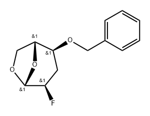 .beta.-D-ribo-Hexopyranose, 1,6-anhydro-2,3-dideoxy-2-fluoro-4-O-(phenylmethyl)- 结构式