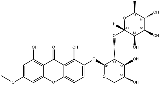 Swertianin 2-O-α-L-
rhamnopyranosyl-(1→2)-β-D-xylopyranoside 结构式