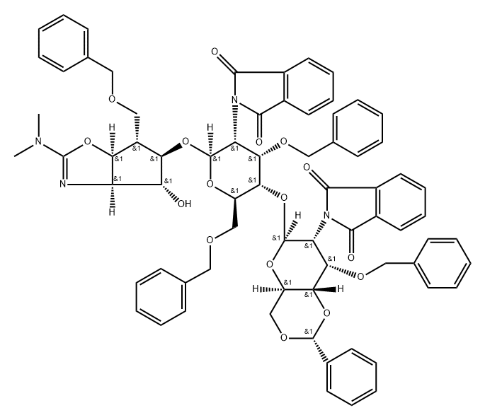 .beta.-D-Allopyranoside, 2-(dimethylamino)-3a,5,6,6a-tetrahydro-4-hydroxy-6-(phenylmethoxy)methyl-4H-cyclopentoxazol-5-yl 2-deoxy-4-O-2-deoxy-2-(1,3-dihydro-1,3-dioxo-2H-isoindol-2-yl)-3-O-(phenylmethyl)-4,6-O-(phenylmethylene)-.beta.-D-allopyranosyl-2-(1 结构式