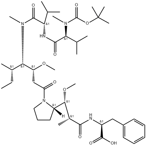 L-Phenylalanine, N-[(1,1-dimethylethoxy)carbonyl]-N-methyl-L-valyl-L-valyl-(3R,4S,5S)-3-methoxy-5-methyl-4-(methylamino)heptanoyl-(αR,βR,2S)-β-methoxy-α-methyl-2-pyrrolidinepropanoyl- 结构式