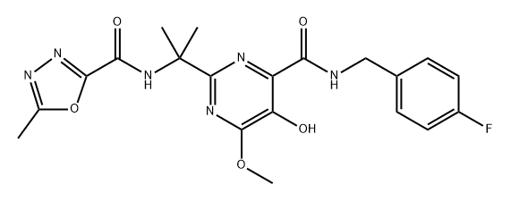 N-(2-(4-((4-Fluorobenzyl)carbamoyl)-5-hydroxy-6-methoxypyrimidin-2-yl)propan-2-yl)-5-methyl-1,3,4-oxadiazole-2-carboxamide 结构式