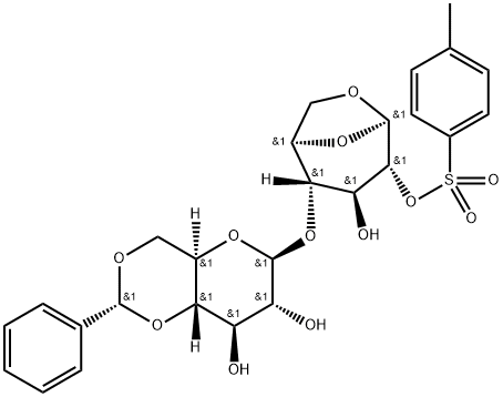 β-D-Glucopyranose, 1,6-anhydro-4-O-[4,6-O-[(R)-phenylmethylene]-β-D-glucopyranosyl]-, 2-(4-methylbenzenesulfonate) 结构式