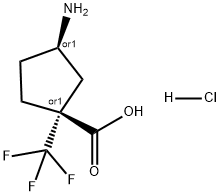 Cyclopentanecarboxylic acid, 3-amino-1-(trifluoromethyl)-, hydrochloride (1:1), (1R,3R)-rel- 结构式