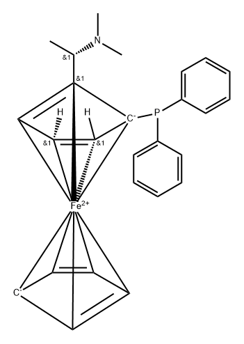 (S)-N,N-二甲基-1-[(R)-2-双(二苯基膦基)二茂铁基]乙胺 结构式