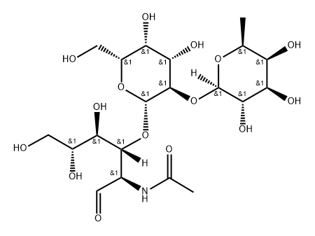 O-6-脱氧-BETA-L-吡喃半乳糖基-(1-2)-O-BETA-D-吡喃半乳糖基-(1-3)-2-(乙酰氨基)-2-脱氧-D-葡萄糖 结构式