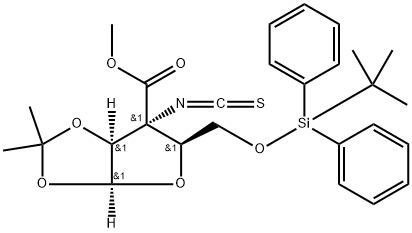 5-O-tert-butyldiphenylsilyl-3-deoxy-3-isothiocyanato-1,2-O-isopropylidene-3-C-methoxycarbonyl-β-D-arabinofuranose 结构式