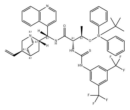(2S,3R)-2-[[[[3,5-
bis(trifluoromethyl)phenyl]amino]thioxomethyl]a
mino]-N-(8a,9S)-cinchonan-9-yl-3-[[(1,1-
dimethylethyl)diphenylsilyl]oxy]-Butanamide 结构式