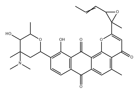 4H-Anthra[1,2-b]pyran-4,7,12-trione, 11-hydroxy-5-methyl-2-[2-methyl-3-(1-propenyl)oxiranyl]-10-[2,3,6-trideoxy-3-(dimethylamino)-3-C-methyl-α-L-lyxo-hexopyranosyl]- (9CI) 结构式
