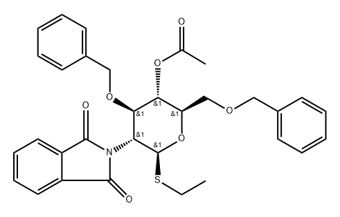 乙基 2-脱氧-2-(1,3-二氢-1,3-二氧代-2H-异吲哚-2-基)-3,6-二-O-(苯基甲基)-1-硫代-BETA-D-吡喃葡萄糖苷 4-乙酸酯 结构式