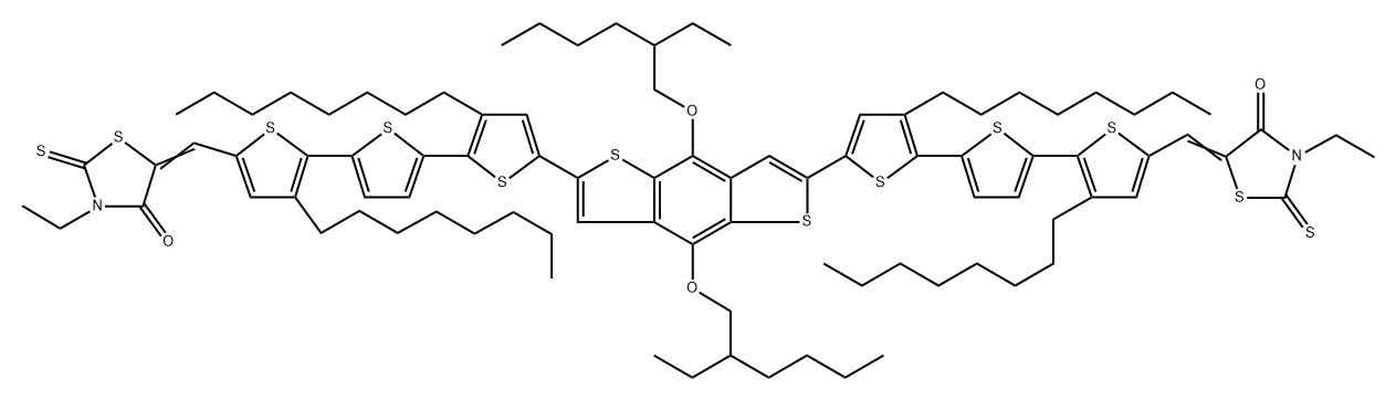 2,6-Bis[2,5-bis(3-ethylrhodanine)-(3,3-dioctyl-2,2':5,2''-
terthiophene)]-4,8-bis(2-ethylhexoy)benzo[1,2-b:4,5-b']
dithiophene 结构式