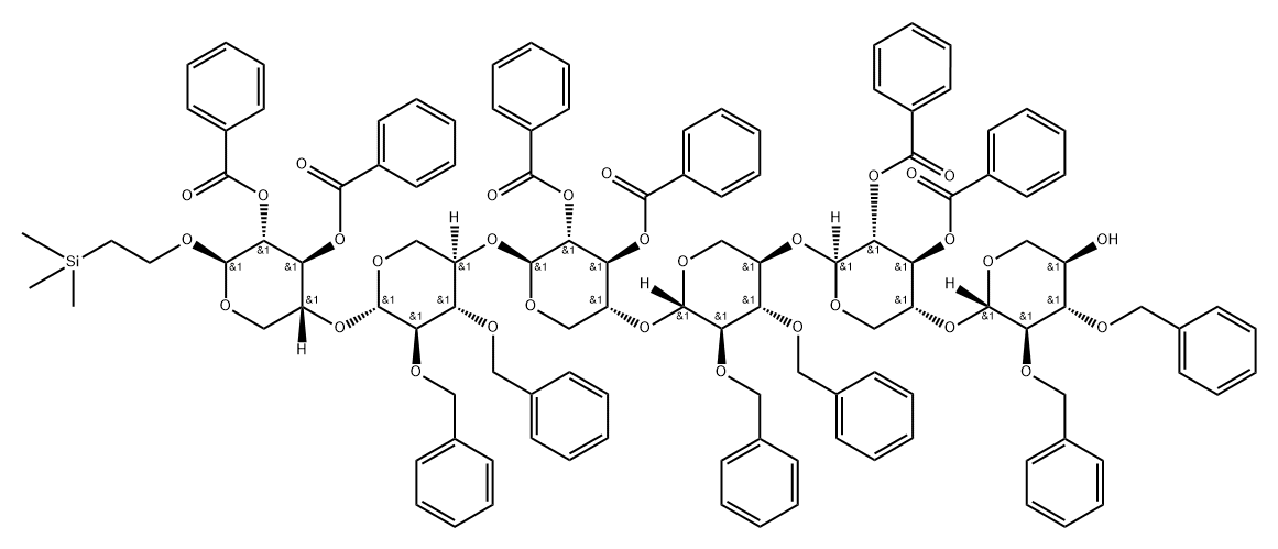 2-(trimethylsilyl)ethyl-O-(2,3-di-O-benzylxylopyranosyl)-(1-4)-bis(O-(2,3-di-O-benzoylxylopyranosyl)-(1-4)-(2,3-di-O-benzylxylopyranosyl)-(1-4))-2,3-di-O-benzoylxylopyranoside 结构式