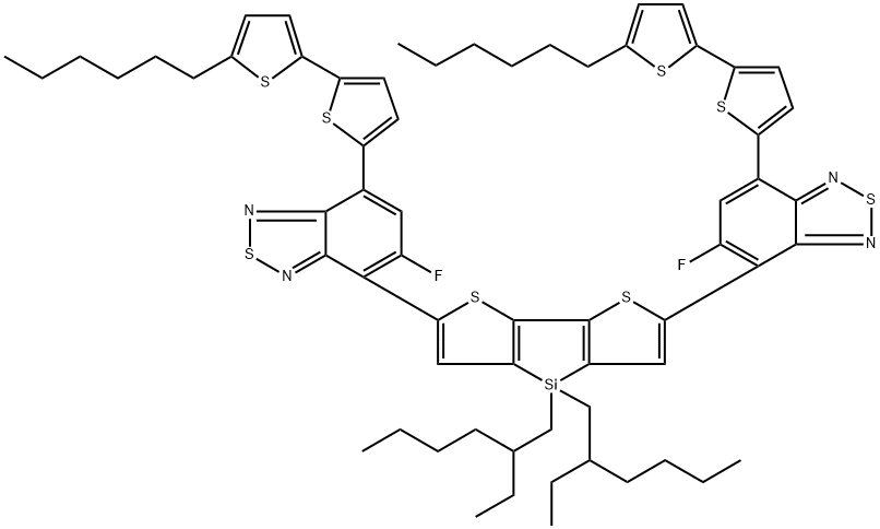 2,6-Bis{5-fluoro-7-(5'-hexyl-2,2'-bithiophen-5-yl)
benzo[c ][1,2,5]thiadiazol-4-yl}-(4,4'-bis(2-ethylhexyl)
dithieno[3,2-b :2',3'-d ]silole 结构式