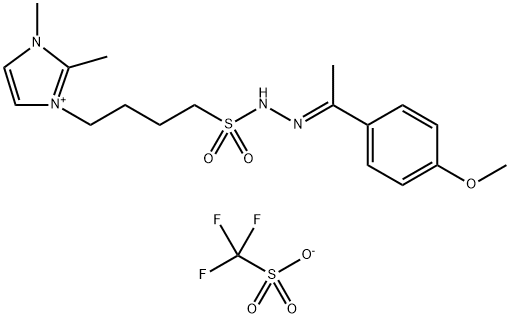 1H-Imidazolium, 3-[4-[[2-[1-(4-methoxyphenyl)ethylidene]hydrazinyl]sulfonyl]butyl]-1,2-dimethyl-, 1,1,1-trifluoromethanesulfonate (1:1) 结构式