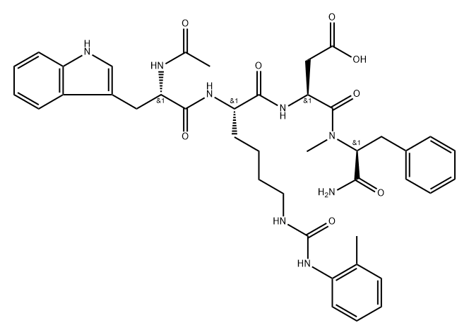 N-acetyltryptophyl-(epsilon-N-(2-methylphenylaminocarbonyl))lysyl-aspartyl-(N-methyl)phenylalaninamide 结构式