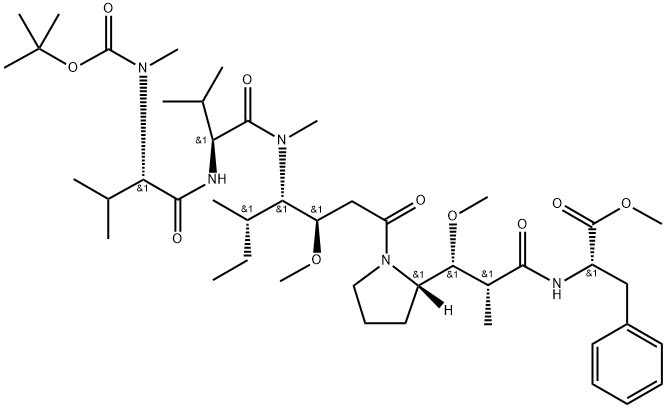 L-Phenylalanine, N-[(1,1-dimethylethoxy)carbonyl]-N-methyl-L-valyl-L-valyl-(3R,4S,5S)-3-methoxy-5-methyl-4-(methylamino)heptanoyl-(αR,βR,2S)-β-methoxy-α-methyl-2-pyrrolidinepropanoyl-, methyl ester 结构式