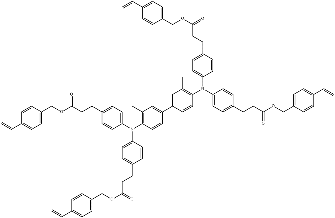 4,4′,4′′,4′-[(3,3′-二甲基[1,1′-联苯]-4,4′-叉基)二氨基]四-1,1′,1′′,1′′-四[(4-乙烯基苯基)甲基]苯丙酸酯 结构式