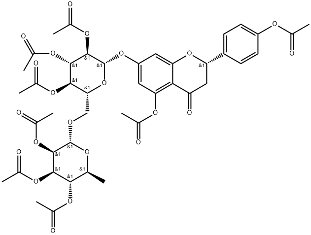 4H-1-Benzopyran-4-one, 5-(acetyloxy)-2-[4-(acetyloxy)phenyl]-2,3-dihydro-7-[[2,3,4-tri-O-acetyl-6-O-(2,3,4-tri-O-acetyl-6-deoxy-α-L-mannopyranosyl)-β-D-glucopyranosyl]oxy]-, (2S)- 结构式