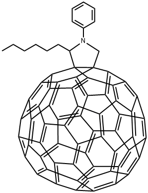 2'-己基-1',5'-二氢-1'-苯基-2'H-[5,6]富勒烯-C60-IH-[1,9-C]吡咯 结构式