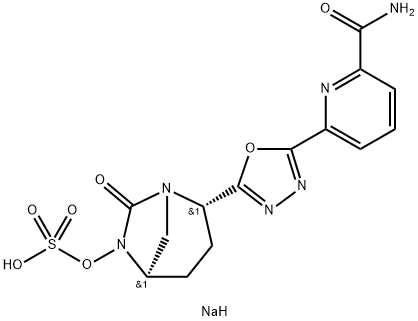 sodium (2S,5R)-2-(5-(6-carbamoylpyridin-2-yl)-1,3,4-oxadiazol-2-yl)-7-oxo-1,6-diazabicyclo[3.2.1]octan-6-yl sulfate 结构式