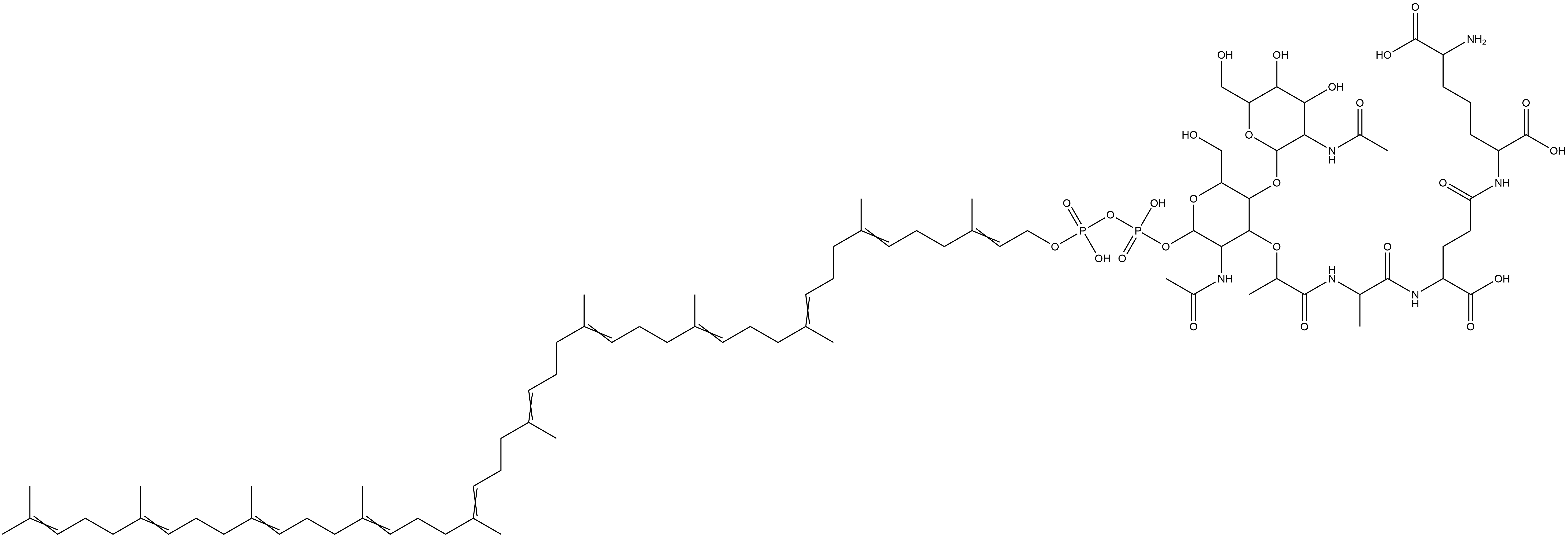 N-acetylglucosaminyl-N-acetylmuramyl(tripeptide)-pyrophosphate-undecaprenol 结构式
