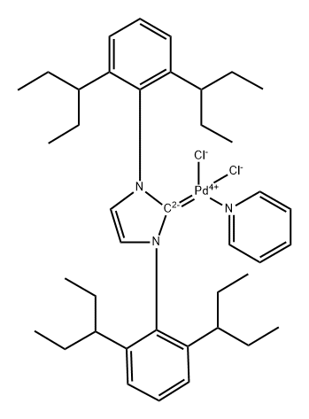 二氯[1,3-双(2,6-二-3-戊基苯基)咪唑-2-亚基](吡啶基)合钯(II) 结构式