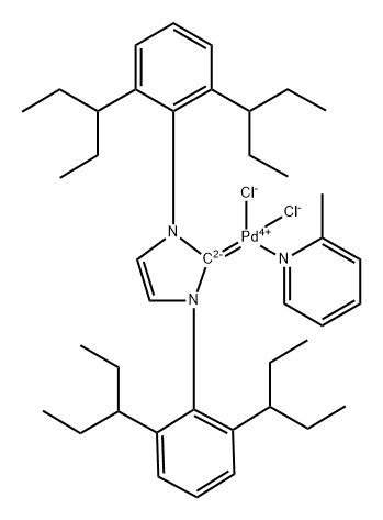 Palladium, [1,3-bis[2,6-bis(1-ethylpropyl)phenyl]-1,3-dihydro-2H-imidazol-2-ylidene]dichloro(2-methylpyridine)-, (SP-4-1)- 结构式