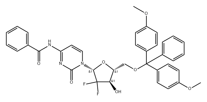 N4-Benzoyl-2'-deoxy-5'-O-(4,4'-dimethoxytrityl)-2',2'-diflurocytidine 结构式