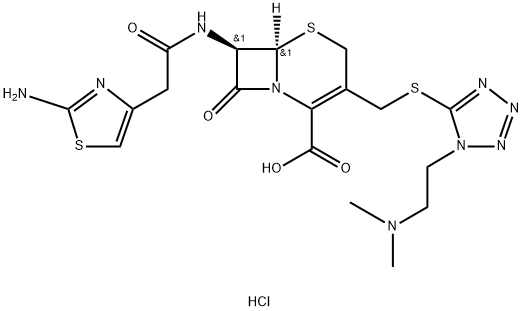 5-Thia-1-azabicyclo[4.2.0]oct-2-ene-2-carboxylic acid, 7-[[2-(2-amino-4-thiazolyl)acetyl]amino]-3-[[[1-[2-(dimethylamino)ethyl]-1H-tetrazol-5-yl]thio]methyl]-8-oxo-, hydrochloride (1:1), (6R,7R)- 结构式