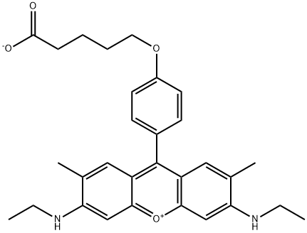 Xanthylium, 9-[4-(4-carboxybutoxy)phenyl]-3,6-bis(ethylamino)-2,7-dimethyl-, inner salt (ACI) 结构式