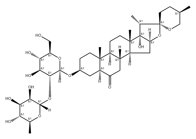 Spirostan-6-one, 3-[[2-O-(6-deoxy-α-L-mannopyranosyl)-β-D-glucopyranosyl]oxy]-17-hydroxy-, (3β,5α,25R)- 结构式
