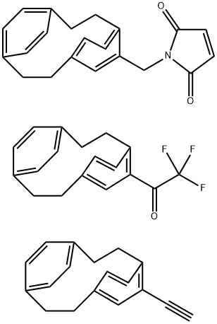 1H-Pyrrole-2,5-dione, 1-(tricyclo[8.2.2.24,7]hexadeca-4,6,10,12,13,15-hexaen-5-ylmethyl)-, polymer with 5-ethynyltricyclo[8.2.2.24,7]hexadeca-4,6,10,12,13,15-hexaene and 2,2,2-trifluoro-1-tricyclo[8.2.2.24,7]hexadeca-4,6,10,12,13,15-hexaen-5-ylethanone 结构式