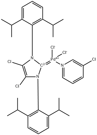 (SP-4-1)-[1,3-双[2,6-双(1-甲基乙基)苯基]-4,5-二氯-1,3-二氢-2H-咪唑-2-亚基]二氯(3-氯吡啶-ΚN)钯 结构式