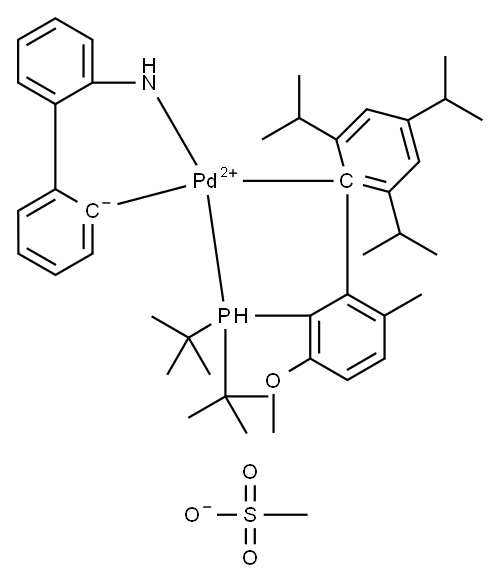 甲磺酰氧基(2-(二-叔-丁基膦基)-3-甲氧基-6-甲基-2',4',6'-三异丙基-1,1'-联苯)(2'-氨基-1,1'-联苯-2-基)钯(II) 结构式