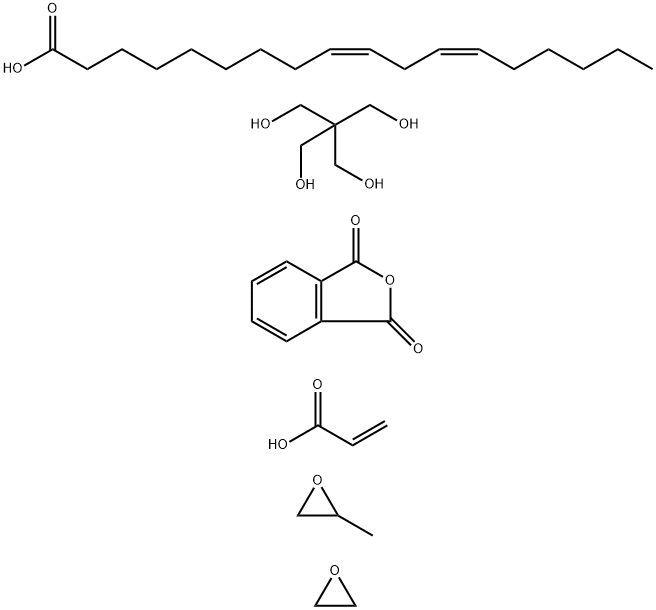 9,12-Octadecadienoic acid (9Z,12Z)-, dimer, polymer with 2,2-bis(hydroxymethyl)-1,3-propanediol, 1,3-isobenzofurandione, methyloxirane, oxirane and 2-propenoic acid 结构式