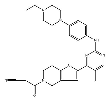 2-[2-[[4-(4-Ethyl-1-piperazinyl)phenyl]amino]-5-methyl-4-pyrimidinyl]-6,7-dihydro-β-oxofuro[3,2-c]pyridine-5(4H)-propanenitrile 结构式
