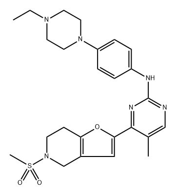 N-[4-(4-Ethyl-1-piperazinyl)phenyl]-5-methyl-4-[4,5,6,7-tetrahydro-5-(methylsulfonyl)furo[3,2-c]pyridin-2-yl]-2-pyrimidinamine 结构式