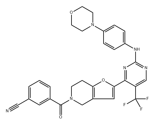 3-[[6,7-Dihydro-2-[2-[[4-(4-morpholinyl)phenyl]amino]-5-(trifluoromethyl)-4-pyrimidinyl]furo[3,2-c]pyridin-5(4H)-yl]carbonyl]benzonitrile 结构式