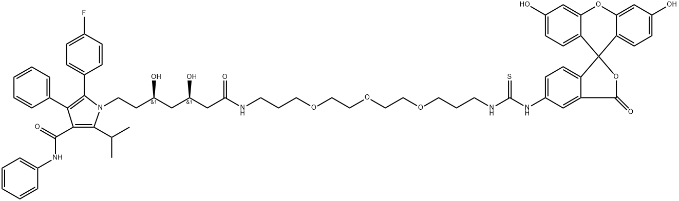 1H-Pyrrole-1-heptanamide, N-[15-[(3',6'-dihydroxy-3-oxospiro[isobenzofuran-1(3H),9'-[9H]xanthen]-5-yl)amino]-15-thioxo-4,7,10-trioxa-14-azapentadec-1-yl]-2-(4-fluorophenyl)-β,δ-dihydroxy-5-(1-methylethyl)-3-phenyl-4-[(phenylamino)carbonyl]-, (βR,δR)- 结构式