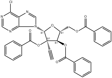 6-Chloro-9-(2,3,5-tri-O-benzoyl-2-beta-C-ethynyl-beta-D-ribofuranosyl)-9H-purine 结构式