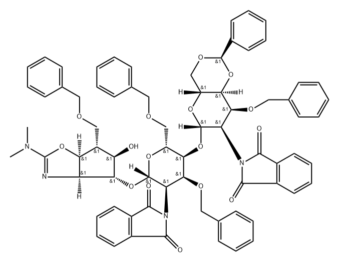 .beta.-D-Allopyranoside, (3aS,4R,5R,6R,6aS)-2-(dimethylamino)-3a,5,6,6a-tetrahydro-5-hydroxy-6-(phenylmethoxy)methyl-4H-cyclopentoxazol-4-yl 2-deoxy-4-O-2-deoxy-2-(1,3-dihydro-1,3-dioxo-2H-isoindol-2-yl)-3-O-(phenylmethyl)-4,6-O-(R)-phenylmethylene-.beta. 结构式