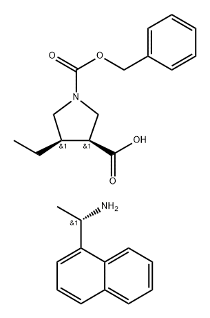 1,3-Pyrrolidinedicarboxylic acid, 4-ethyl-, 1-(phenylmethyl) ester, (3S,4R)-, compd. with (αS)-α-methyl-1-naphthalenemethanamine (1:1) 结构式