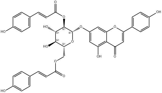 Apigenin 7-O-(2'',6''-di-O-E-p-coumaroyl)glucoside 结构式