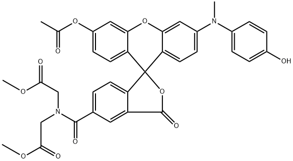 Glycine, N-[[3'-(acetyloxy)-6'-[(4-hydroxyphenyl)methylamino]-3-oxospiro[isobenzofuran-1(3H),9'-[9H]xanthen]-5-yl]carbonyl]-N-(2-methoxy-2-oxoethyl)-, methyl ester 结构式